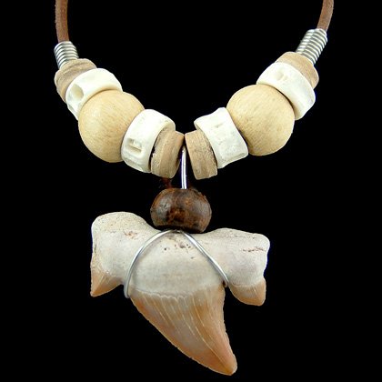 Shark Tooth Necklace (Natural & White Beads)