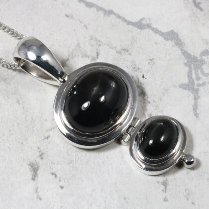 Sheen Obsidian Oval 925 Silver Pendant ~ 31mm