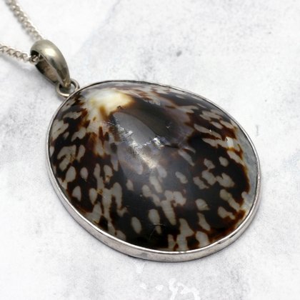 Shell & Silver Pendant - Dark Spots (35mm)