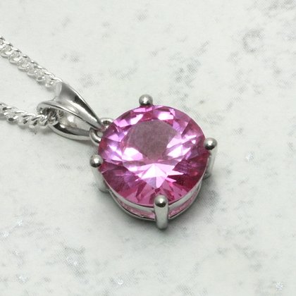 Siberian Pink Sapphire Round Pendant ~12mm