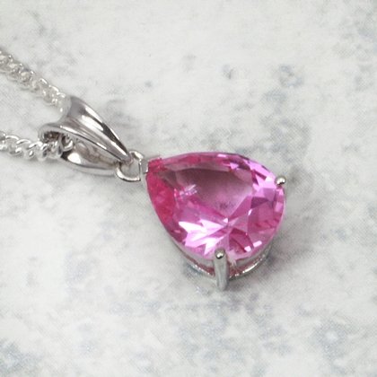 Siberian Pink Sapphire Teardrop Pendant ~12mm