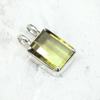 Siberian Quartz Green Gold Rectangle Pendant ~25mm