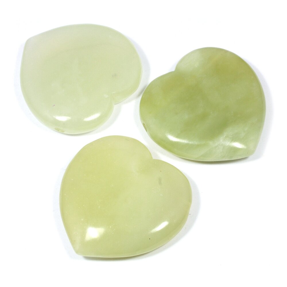 Side Drilled New Jade Hearts - 40mm