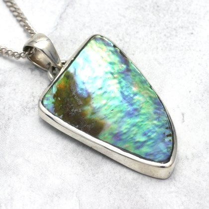 Silver & Abalone Shell Pendant - Shark Tooth 34mm