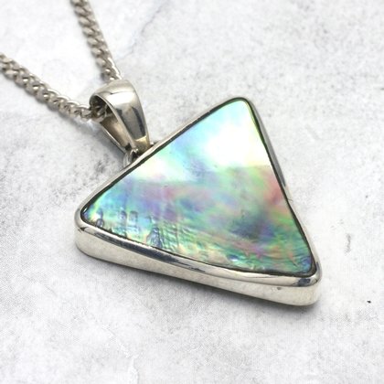 Silver & Abalone Shell Pendant - Triangle 27mm