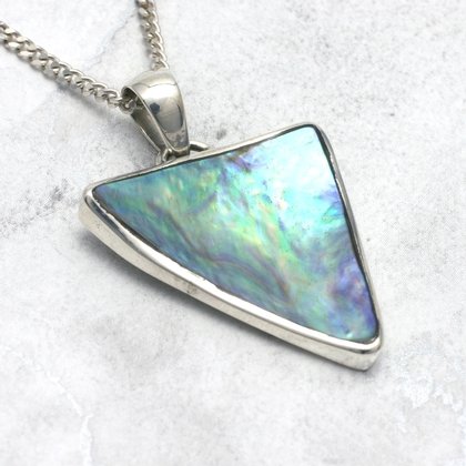 Silver & Abalone Shell Pendant - Triangle 30mm