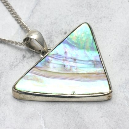 Silver & Abalone Shell Pendant - Triangle 40mm