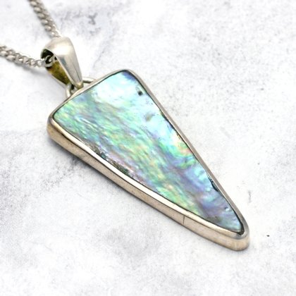Silver & Abalone Shell Pendant - Triangle 40mm