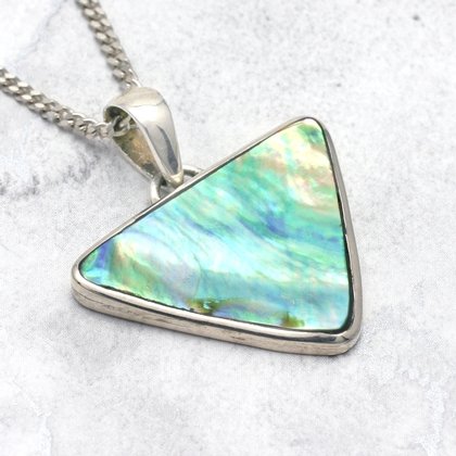 Silver & Abalone Shell Pendant - Wide Triangle 30mm