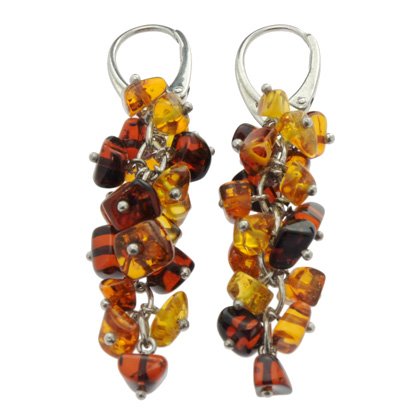 Silver & Amber Earrings (Hanging Clusters)