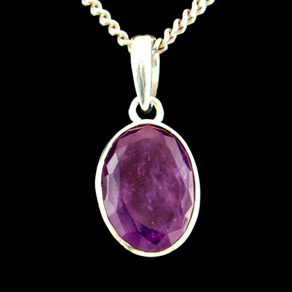 Silver & Amethyst Pendant - Faceted Oval Stone 15mm