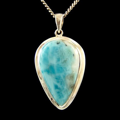 Silver & Larimar Pendant - Droplet 35mm