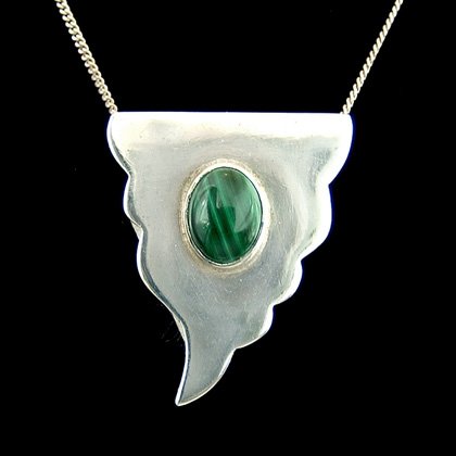 Silver & Malachite Pendant - Point  Free Triangle 28mm