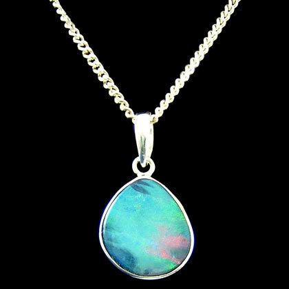 Silver & Blue Opal Pendant - Round Teardrop 19mm