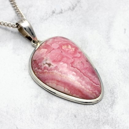 Silver & Rhodochrosite Pendant - Freeform 35mm