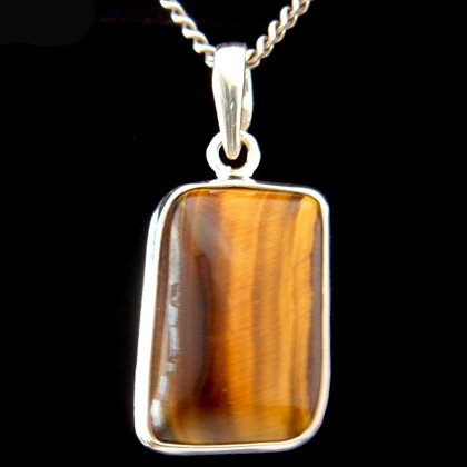 Silver & Tiger Eye Pendant - Freeform Rectangle 23mm