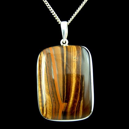 Silver & Tiger Eye Pendant - Soft Rectangle 42mm