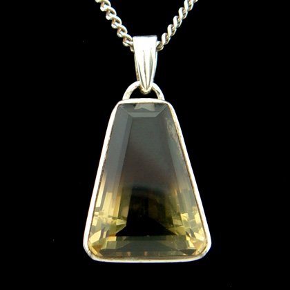 Smoky Gold Quartz & Silver Pendant - Faceted Wedge 24mm