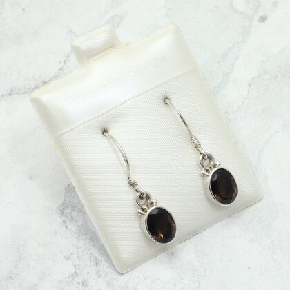 Smoky Quartz 925 Silver Drop Earrings ~13mm