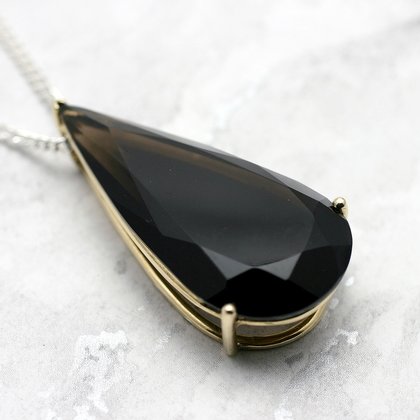 Smoky Quartz & 14K Gold Faceted Pendant ~39mm