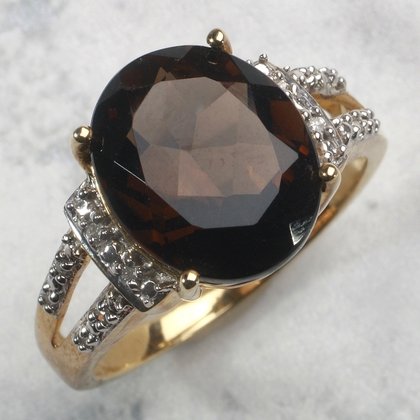 Smoky  Quartz & Diamond Ring in 9ct Gold USA 7 UK O