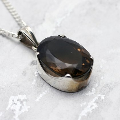 Smoky Quartz & Silver Faceted Pendant ~21mm