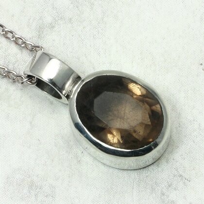 Smoky Quartz Facated 925 Silver Pendant ~14mm
