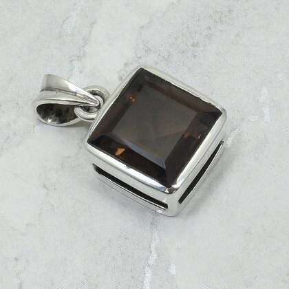Smoky Quartz Facated 925 Silver Square Pendant ~15mm