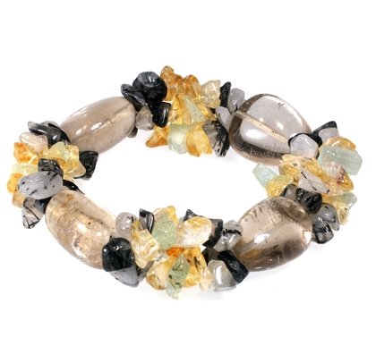 Smoky Quartz Tumble Stone & Multi Gemstone Chip Bracelet