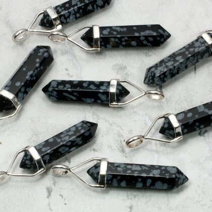 Snowflake Obsidian Double Terminating Point 925 Silver Pendant- 30mm