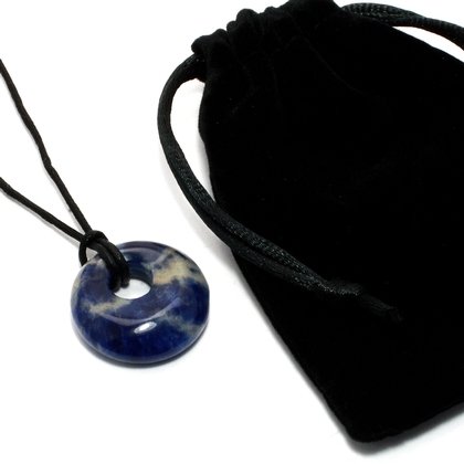 Sodalite Agogo Donut Necklace & Velvet Pouch