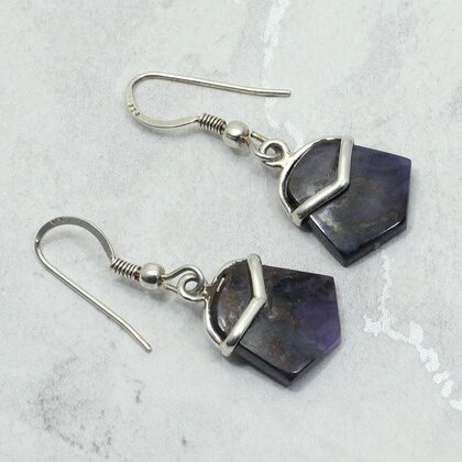 Sugilite 925 Silver Drop Earrings ~19mm