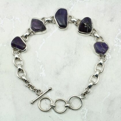 Sugilite 925 Sterling Silver Oval Bracelet (Length 205mm)