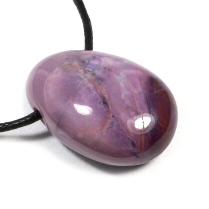 Sugilite Drilled Tumblestone with Cord  ~27x18mm