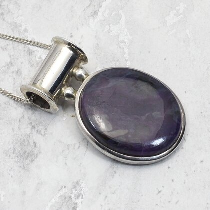 Sugilite Oval 925 Silver Pendant ~40mm