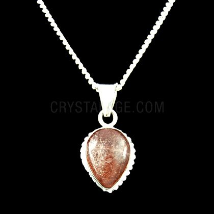 Sunstone & Silver Gemstone Pendant - Droplet (13mm)