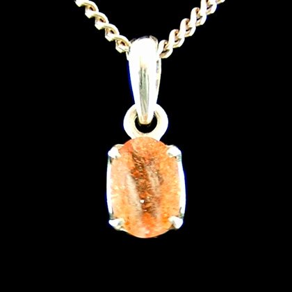 Sunstone & Silver Pendant - Claw setting, Oval 20mm