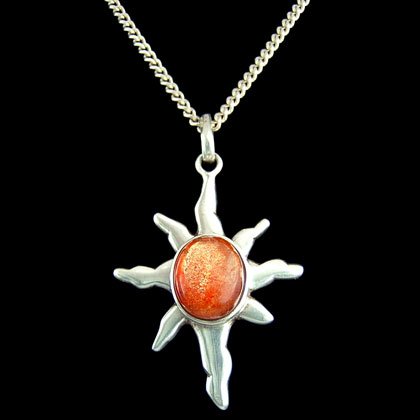 Sunstone & Silver Pendant - Small Sunburst 40mm