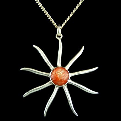 Sunstone & Silver Sunburst Pendant - Large Stone 50mm