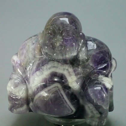 Superior Chevron Amethyst Carved Sitting Buddha Statue ~50mm