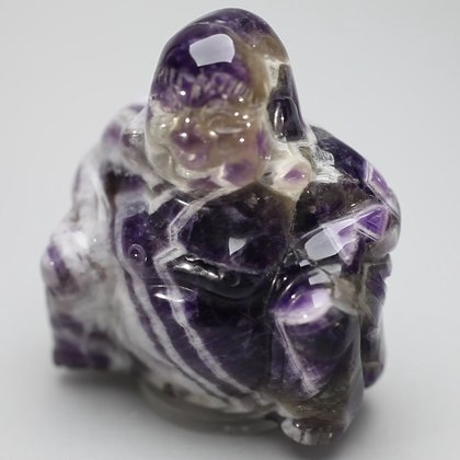 Superior Chevron Amethyst Carved Sitting Buddha Statue ~51