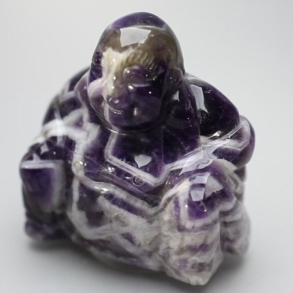 Superior Chevron Amethyst Carved Sitting Buddha Statue ~51mm