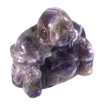 Superior Chevron Amethyst Carved Sitting Buddha Statue ~5cm