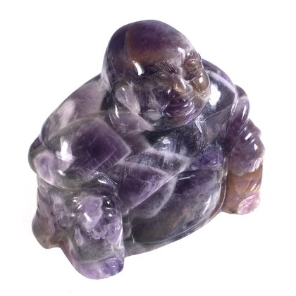 Superior Chevron Amethyst Carved Sitting Buddha Statue ~5cm