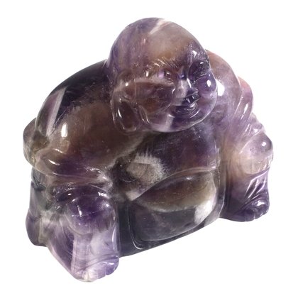 Superior Chevron Amethyst Carved Sitting Buddha Statue ~5cm