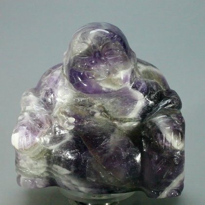 Superior Chevron Amethyst Carved Sitting Buddha Statue ~50mm
