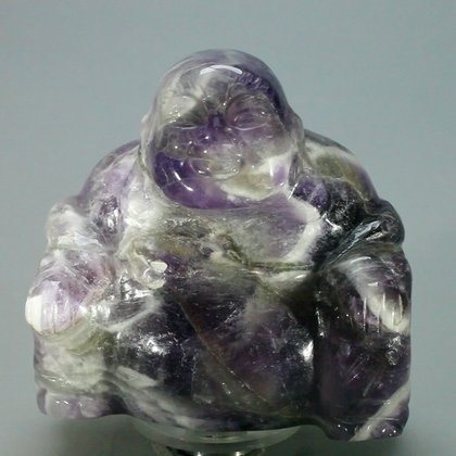 Superior Chevron Amethyst Carved Sitting Buddha Statue ~50mm