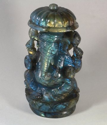 SUPERIOR Labradorite Carved Ganesh Statue ~160mm