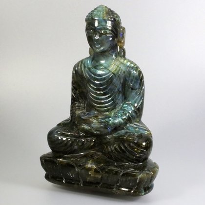 Superior Labradorite Sitting Thai Buddha Statue ~14.5cm