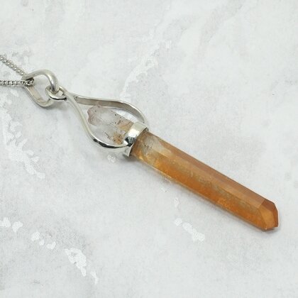 Tangerine Quartz & Silver Terminated Point 925 Silver Pendant ~48mm